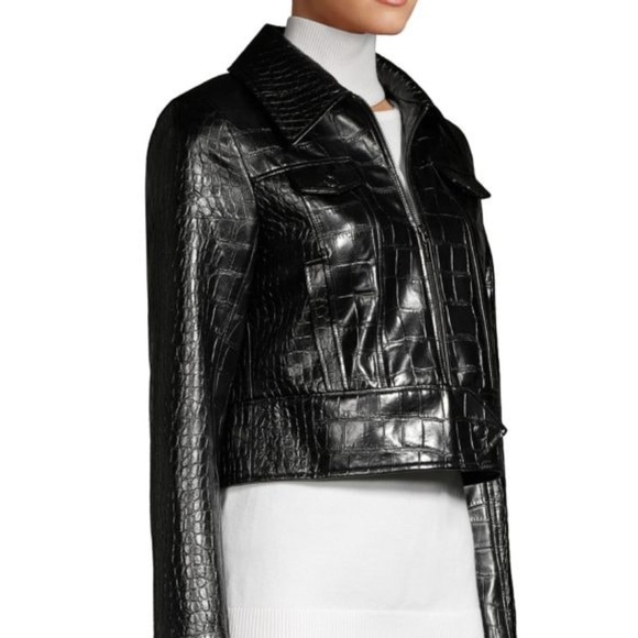 Ellie Tahari Jagger Croc-Embossed Faux-Leather Jacket - Picture 3 of 8